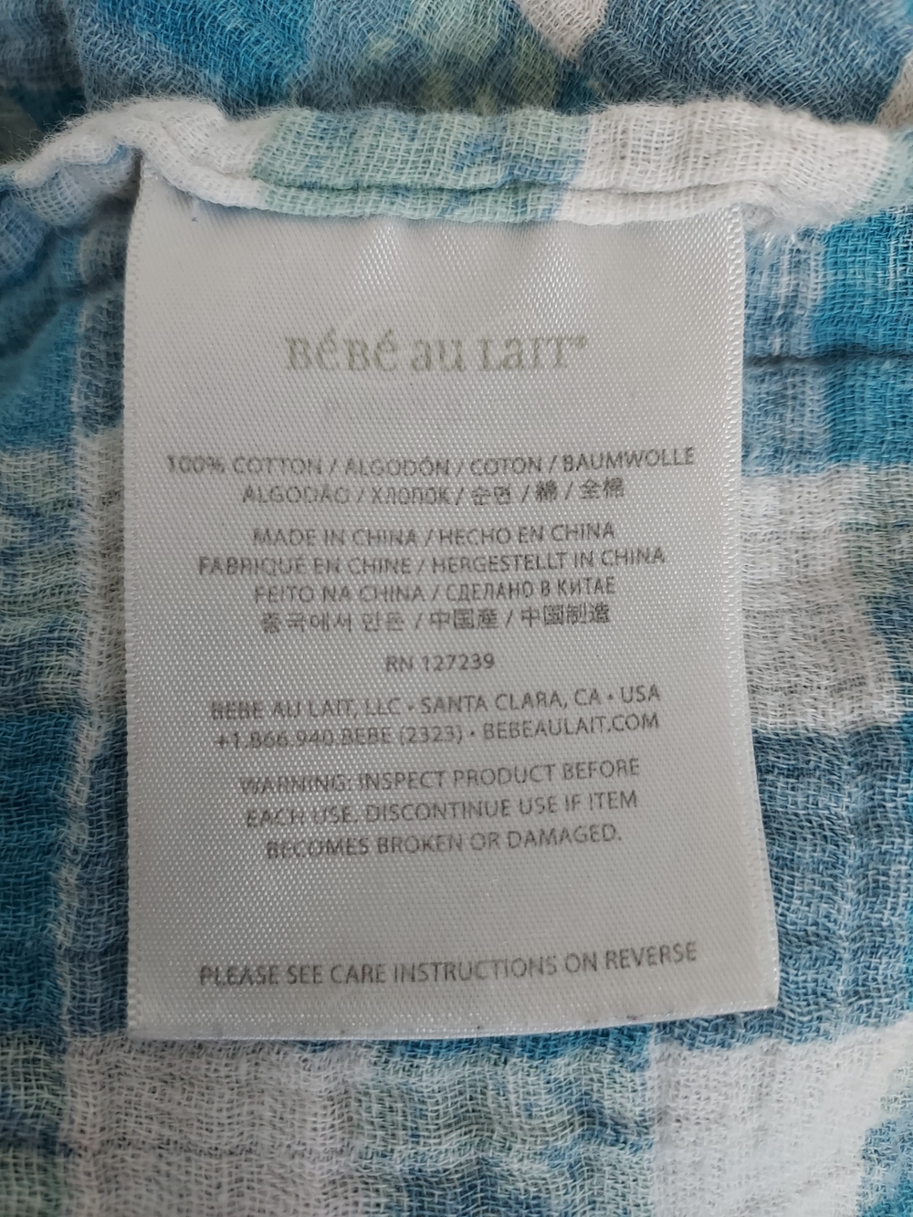 Bébé au Lait Single Aqua & White Check Cotton Muslin Swaddle - Picture 4 of 7